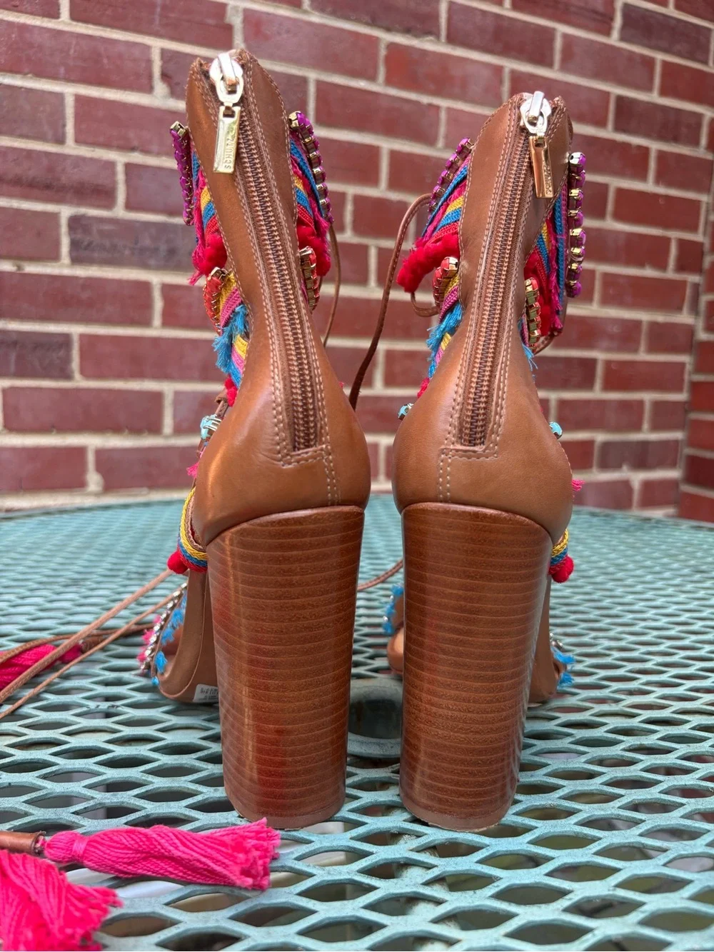 Schutz Calla Block Heeled Leather Sandals Lace-Up Multi-Color women 8.5